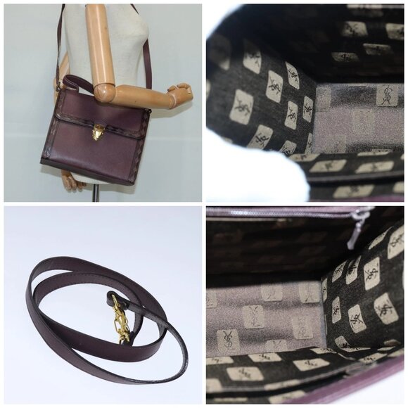 SAINT LAURENT Hand Bag Leather 2way Purple Gold - Picture 16 of 16